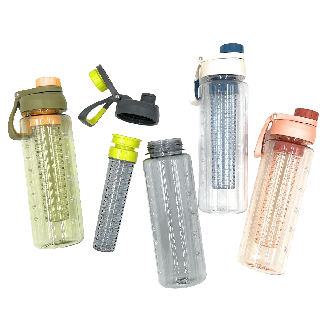 VIO® Leakproof Plastic Bottle with Infuser Chamber Detox Drink Water Bottle Durable Fruit Tea Infuser Wide Mouth Opening 1000 ML Ideal for Home Office Travel Gym Yoga Running Exercise Summer (Green)