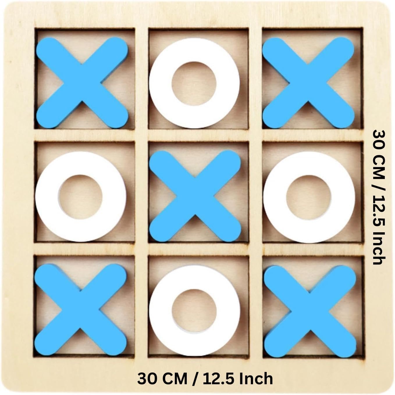 VIO® Large 30CM Classic Wooden Tic Tac Toe Educational XO Game Indoor Outdoor Portable Table Top Strategy Board Puzzle For Boys Girls Adults Kids Family Birthday Gift Party Favors (Blue White)