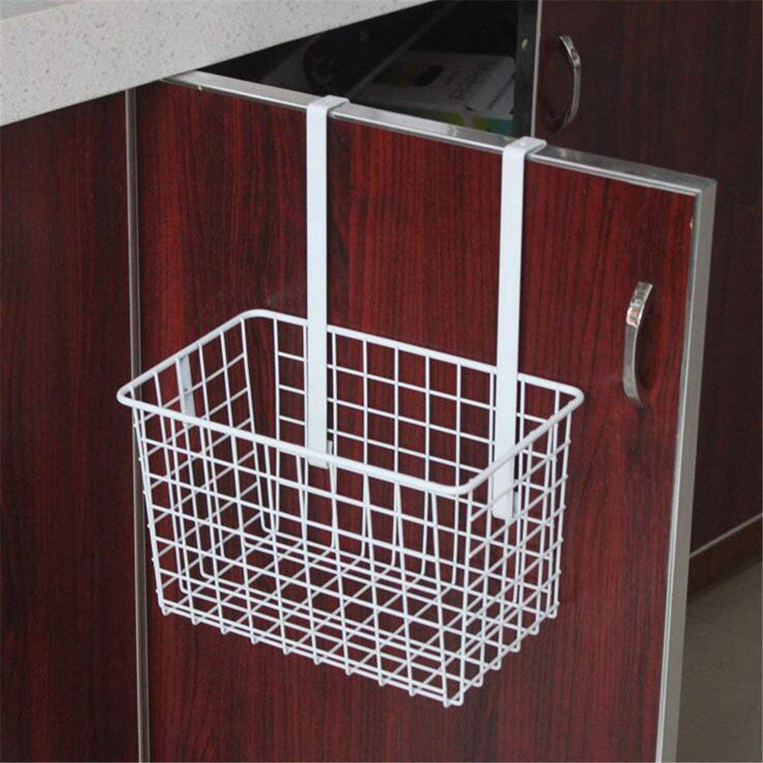 VIO Multifunctional Metal Wire Grid Hanging Storage Basket, Over the Cabinet Door Storage Organizer Rack, No-Drill Basket Holder for Kitchen, Room, Pantry, Bathroom, Home (WHITE)