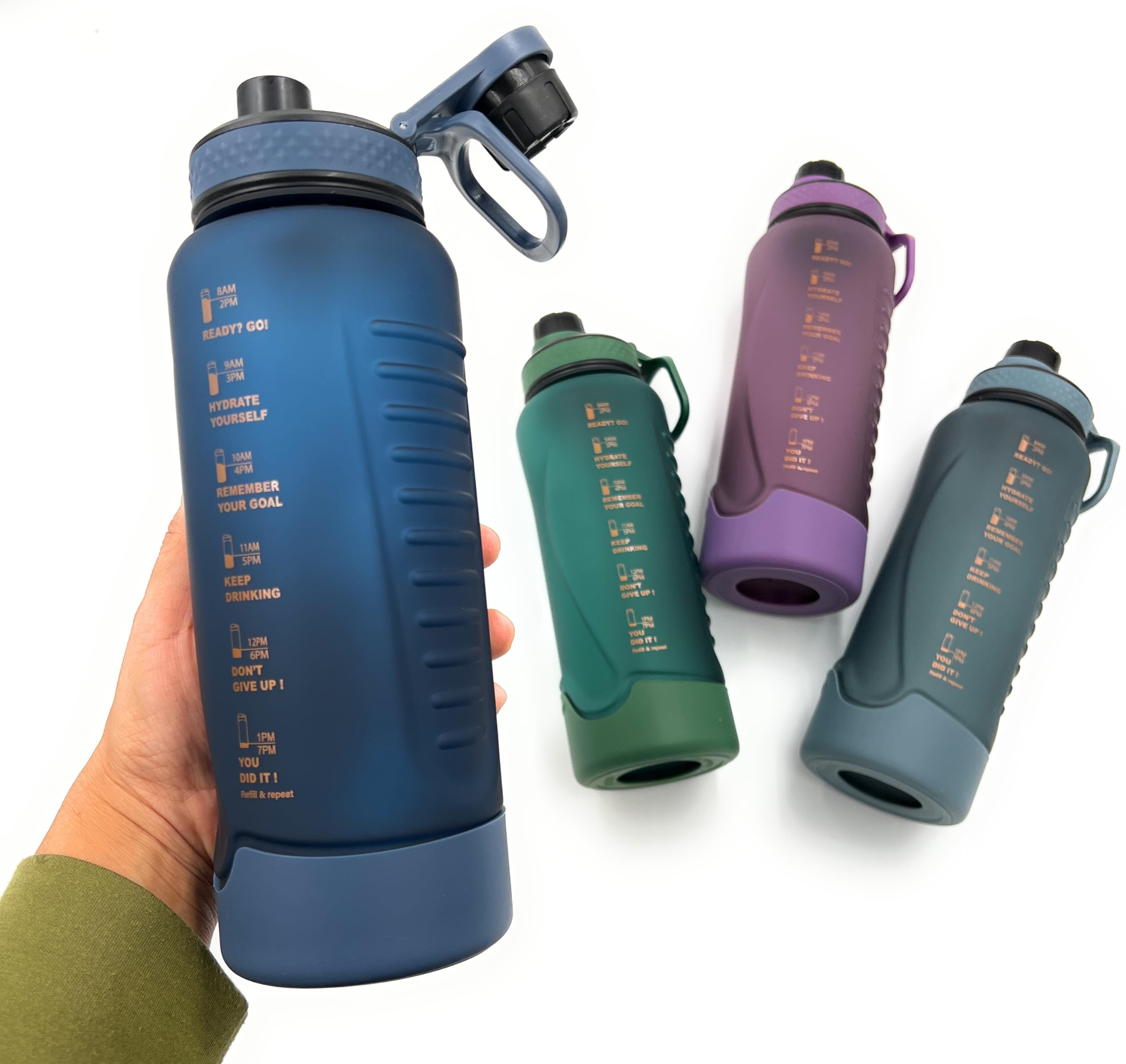 VIO® Sports Water Bottle Time Marker Leak Proof Reusable Motivational Drinking Fitness 1L Jug Portable Sturdy Daily Use Anti Slip Base Drinkware for Men Women Kids School Sports Fitness (Grey)