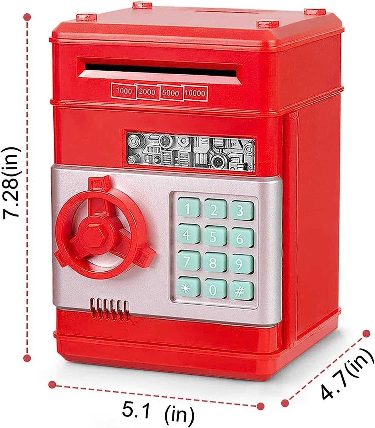 VIO Kids Toys for Boys Girls,Electronic Banks for Kids Money Savings Box Toys Mini ATM Coin Bank for Children Best Birthday Christmas Gifts Cash Coin Can for Kid 8-12 Year Old (Red Silver)