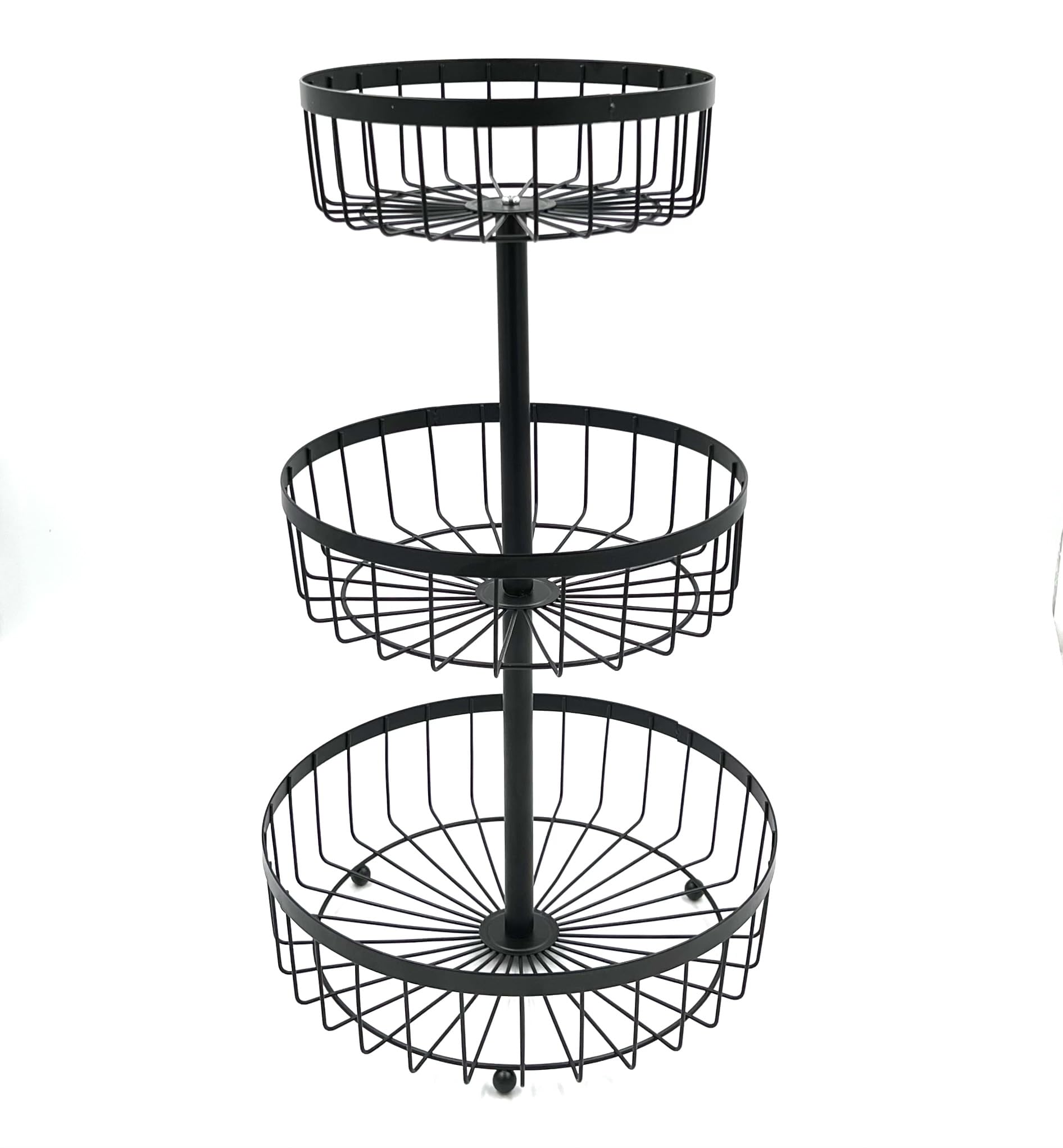 VIO 3 Tier Countertop Metal Fruit Basket Fruit Bowl Bread Basket Vegetable Holder Oragniser 3 Level Decorative Storage Stand Tray for Home Kitchen Countertop Great Gift (Black Round)