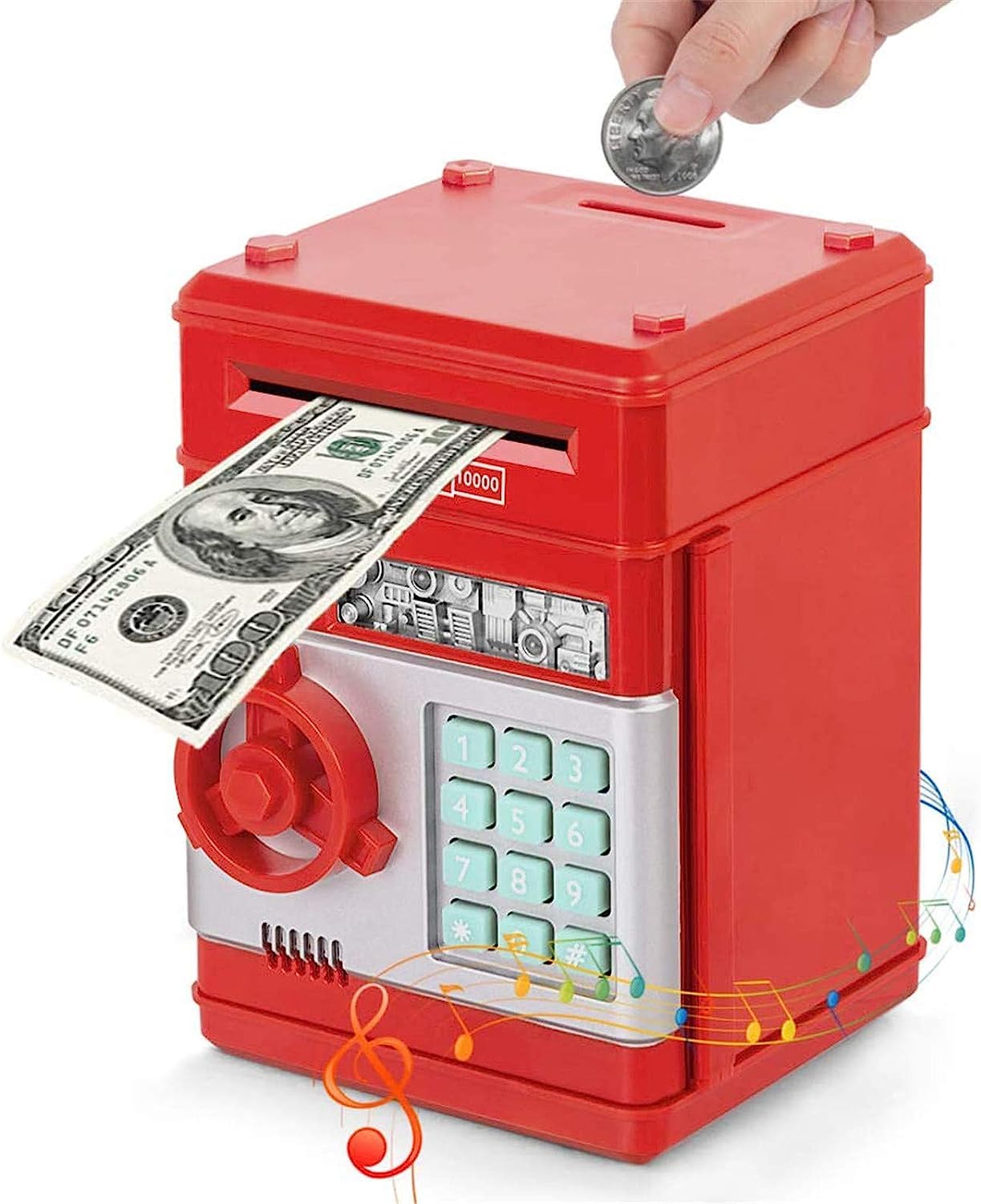 VIO Kids Toys for Boys Girls,Electronic Banks for Kids Money Savings Box Toys Mini ATM Coin Bank for Children Best Birthday Christmas Gifts Cash Coin Can for Kid 8-12 Year Old (Red Silver)