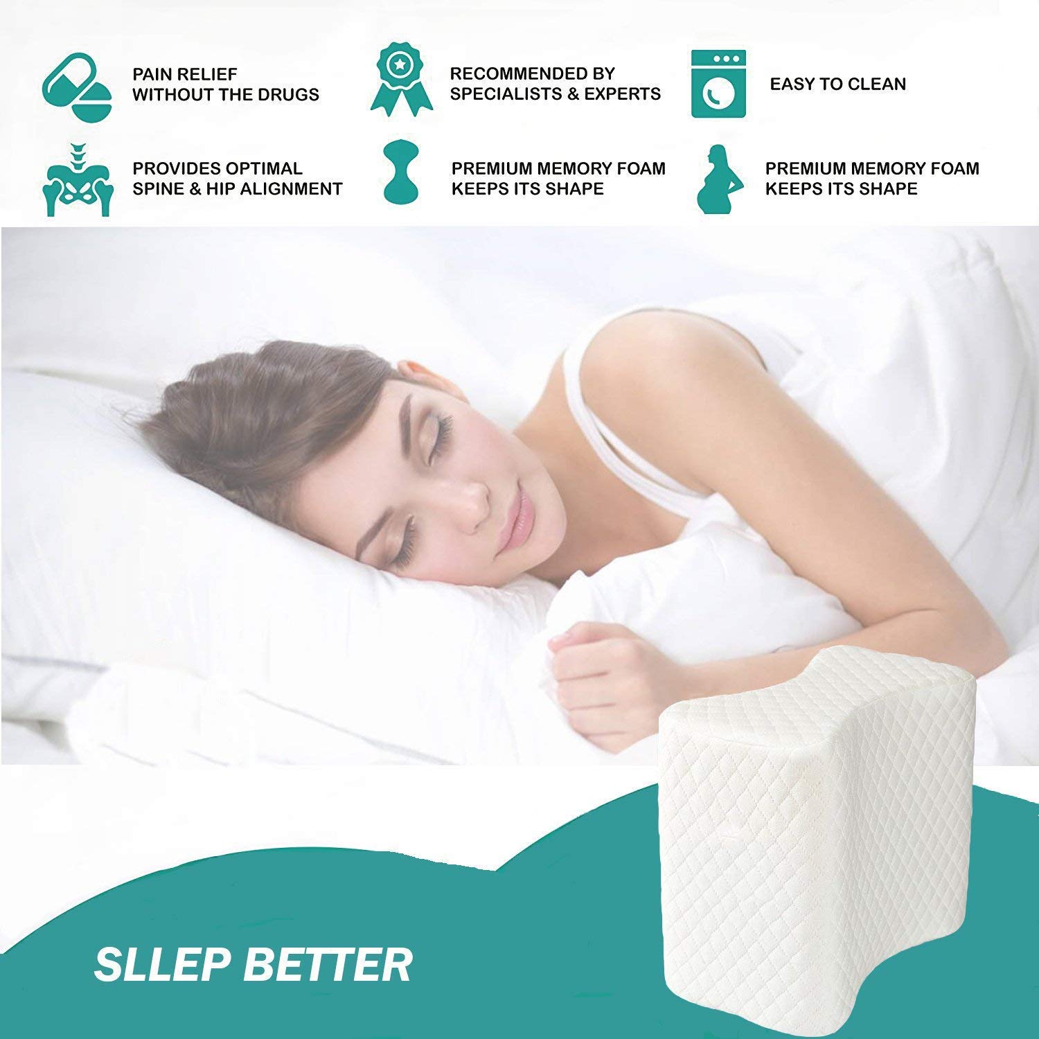 VIO Memory Foam Knee Pillow Orthopedic Leg Pillow Designed for Side Sleepers,Leg,Pregnancy,Back, Hip Pain Relief-Comfortable Pillow (White)