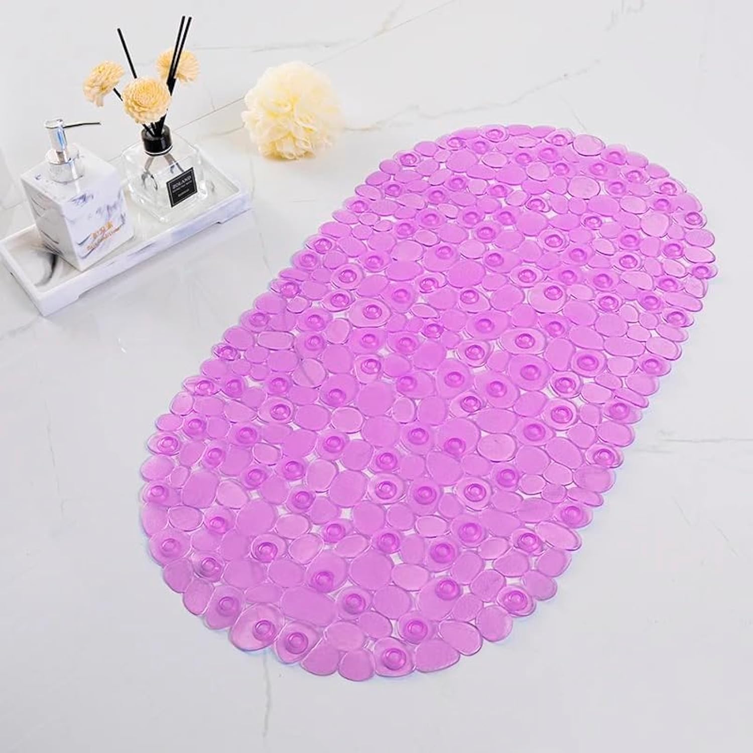 VIO 2 Pack Anti Slip Bath Mat Safety Non Slip Mat with Suction Cups Durable Soft Rubber Bath Tub Shower Mat with Suction Cups Large Size Machine Washable Non Skid Light Weight PVC Mat (Pink)