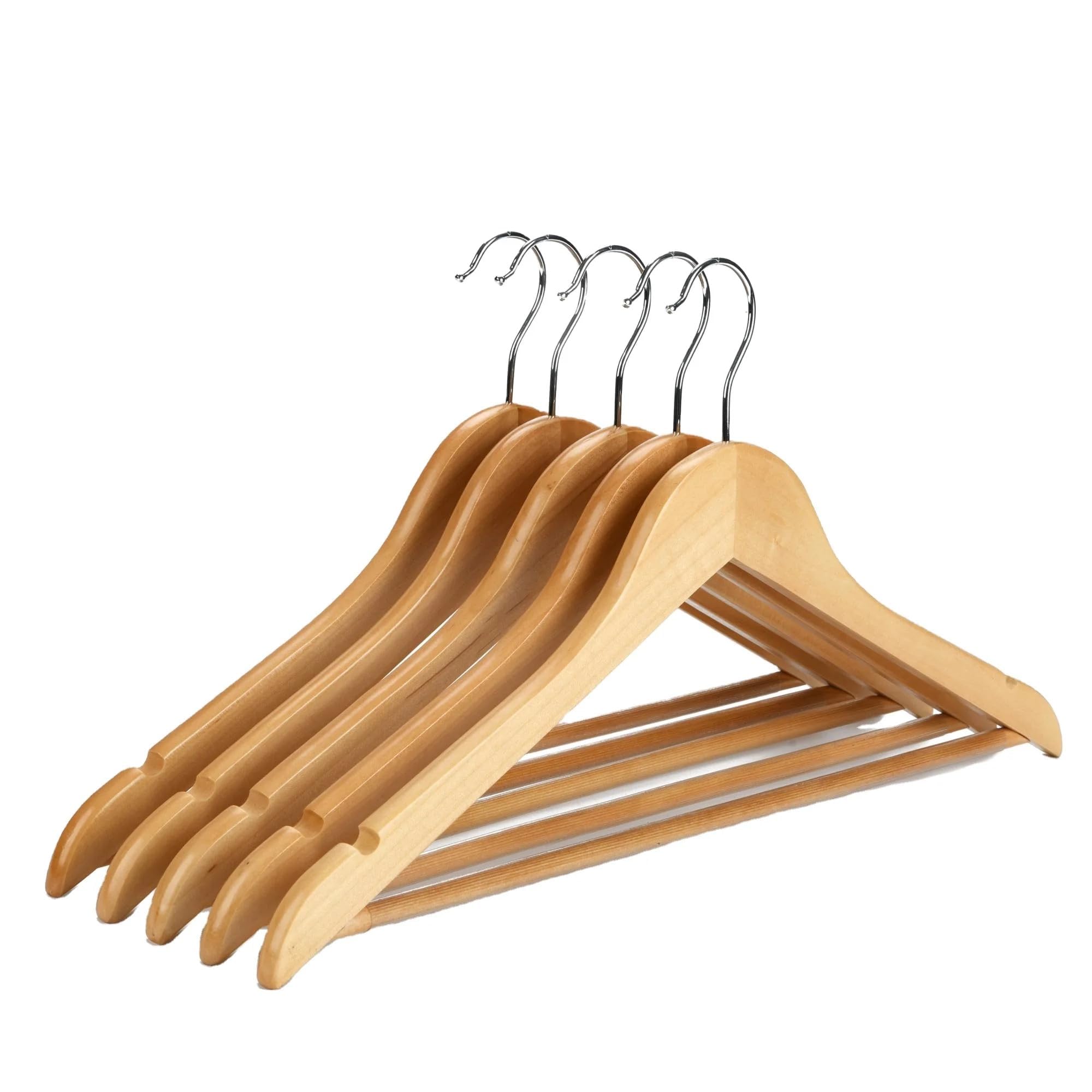 VIO® 5 Pack Natural Non Slip Wooden Hangers With 360° Rotatable Hook For Coat Shirt Suit Jacket Pants Skirt Dress Tops Bottoms Clothes Smooth Finish With Notches for Camisoles Spaghetti Straps (5)