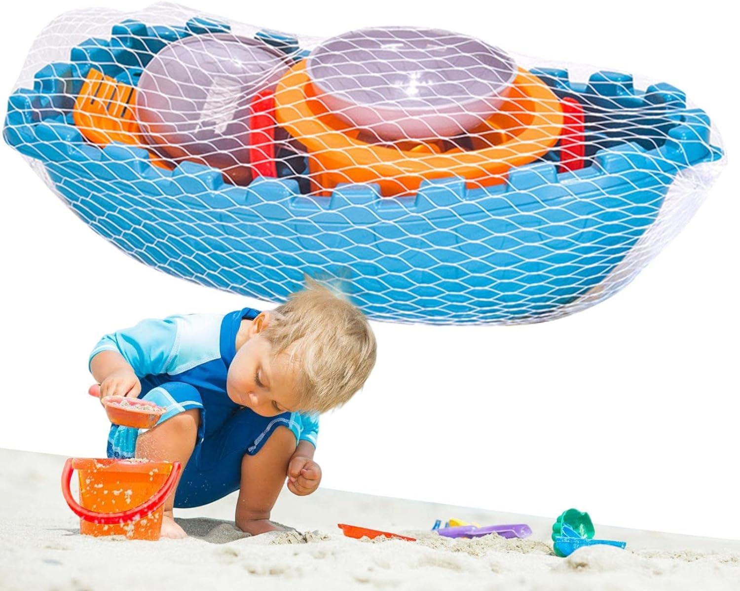 VIO® Kids Toys Sand Toys with Bucket Splash Beach Boat Sandcastle Molds Shovel Tools Accessories Sandbox Toys for Beach Swimming Pool Summer Outdoor Party Gift Home Nursery Preschool Fun (Blue)