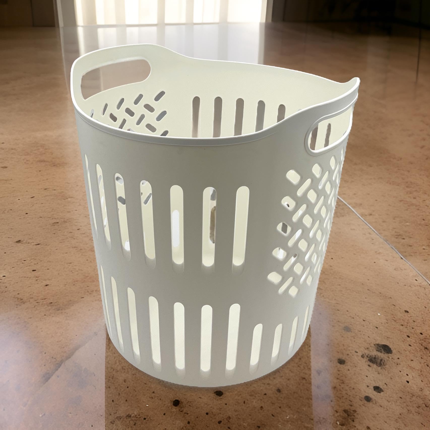 VIO Plastic Laundry Bin, Multi-Purpose Flexible Laundry Storage Basket Hamper, Light Weight and Durable Large Dirty Clothes Organizer Basket with Handles (45 Liter) (White)