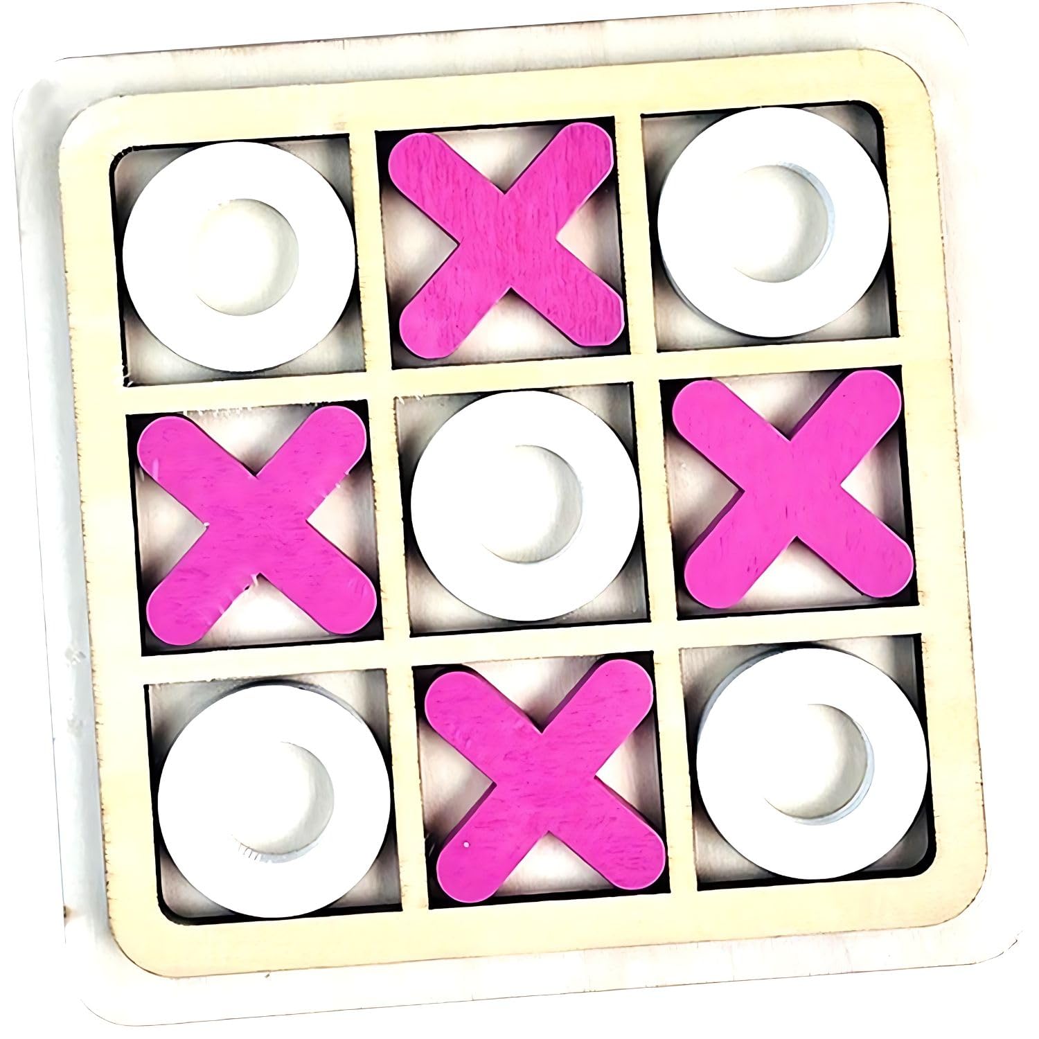 VIO® Large 30CM Classic Wooden Tic Tac Toe Educational XO Game Indoor Outdoor Portable Table Top Strategy Board Puzzle For Boys Girls Adults Kids Family Birthday Gift Party Favors (Pink White)