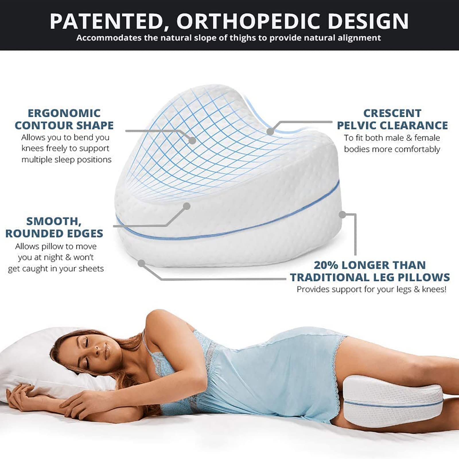 VIO Leg Pillow Side Sleeper Sciatic Nerve Pain Relief Leg Pillow for Back Pain Leg Pain Hip, Pregnancy Knee Support with Washable Cover