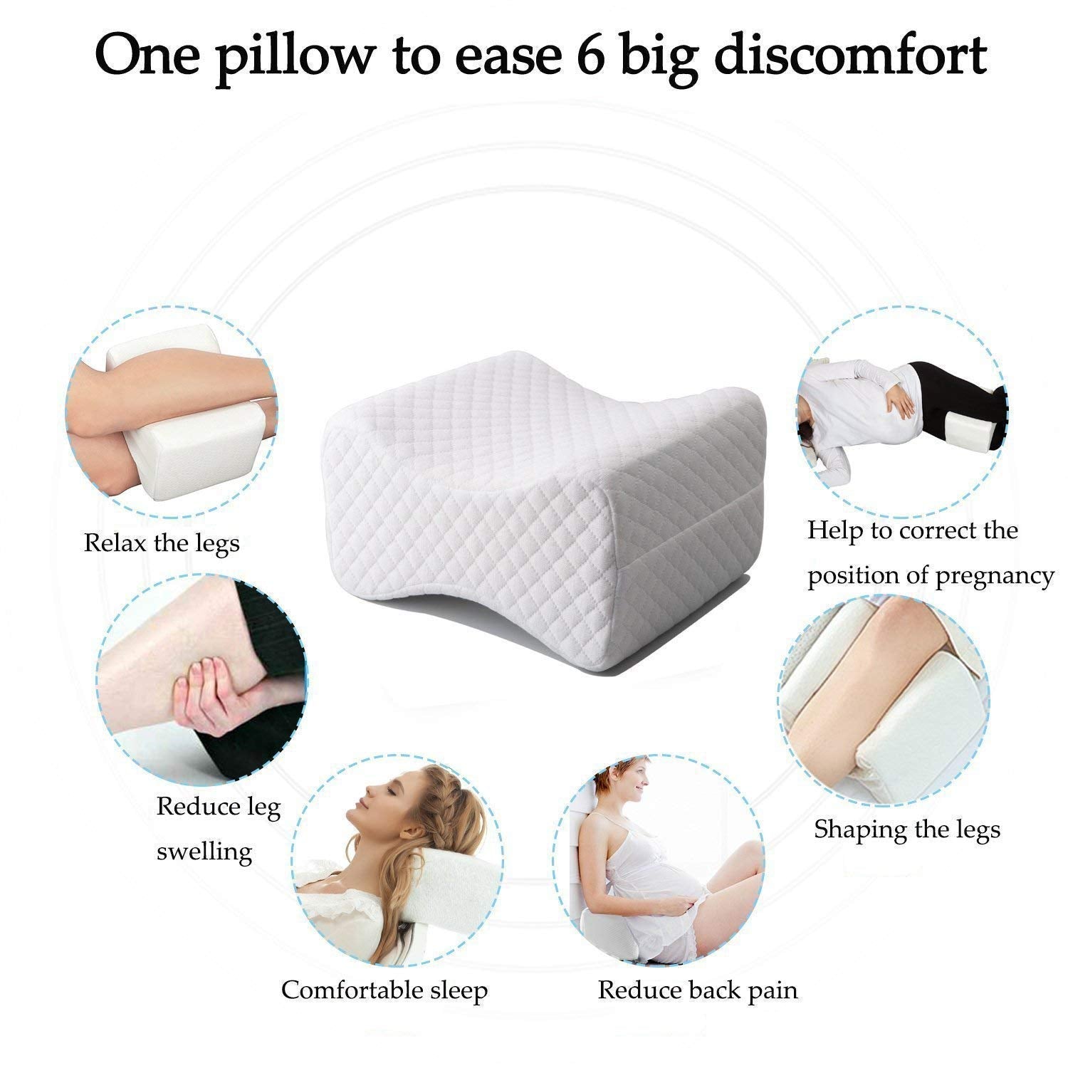 VIO Memory Foam Knee Pillow Orthopedic Leg Pillow Designed for Side Sleepers,Leg,Pregnancy,Back, Hip Pain Relief-Comfortable Pillow (White)