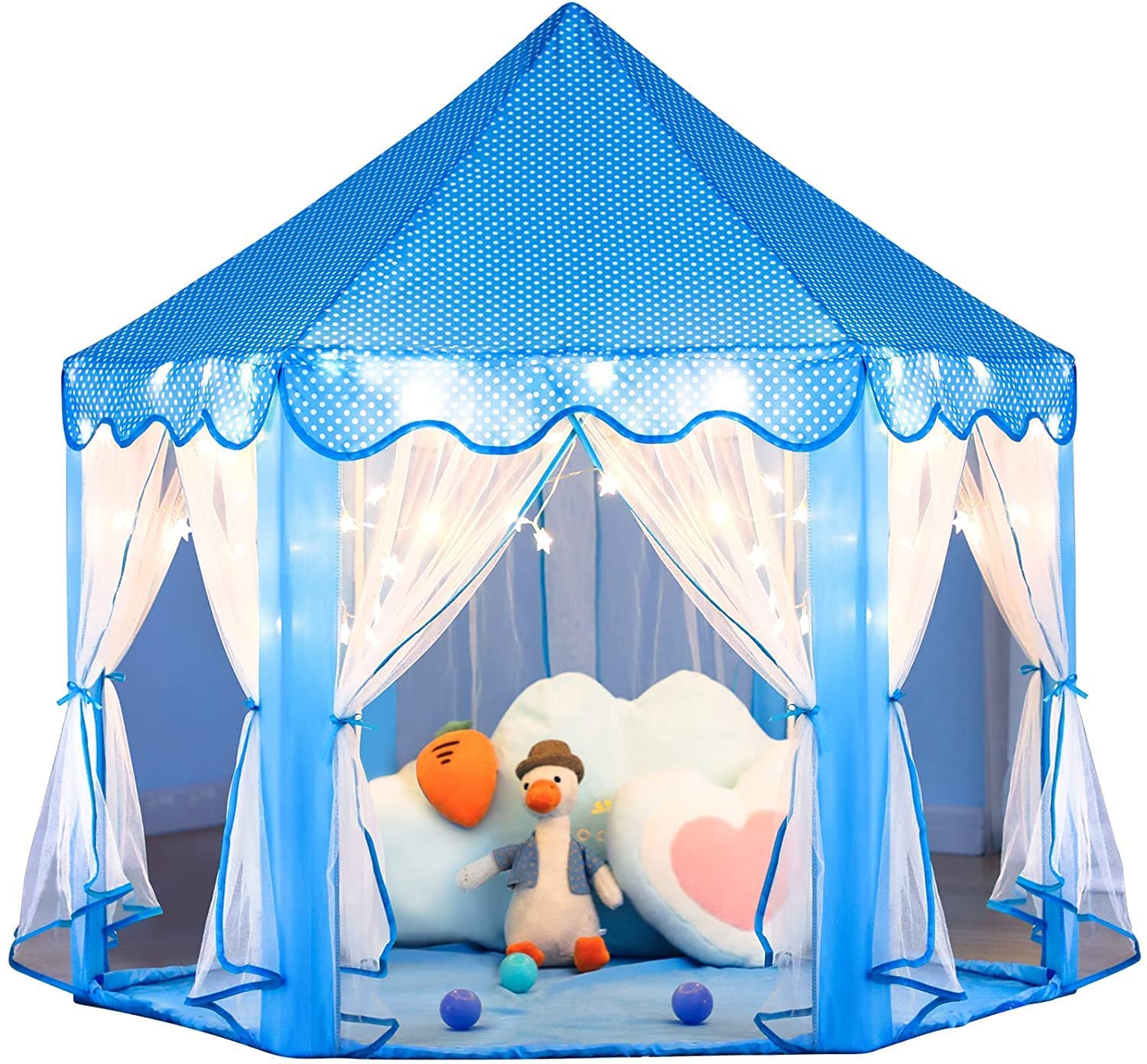 VIO Princess Castle, Play Tent, Large Kids Tent, Hexagonal Kids Playhouse for Indoor & Outdoor Use, Size 120cm * 120cm (BLUE)