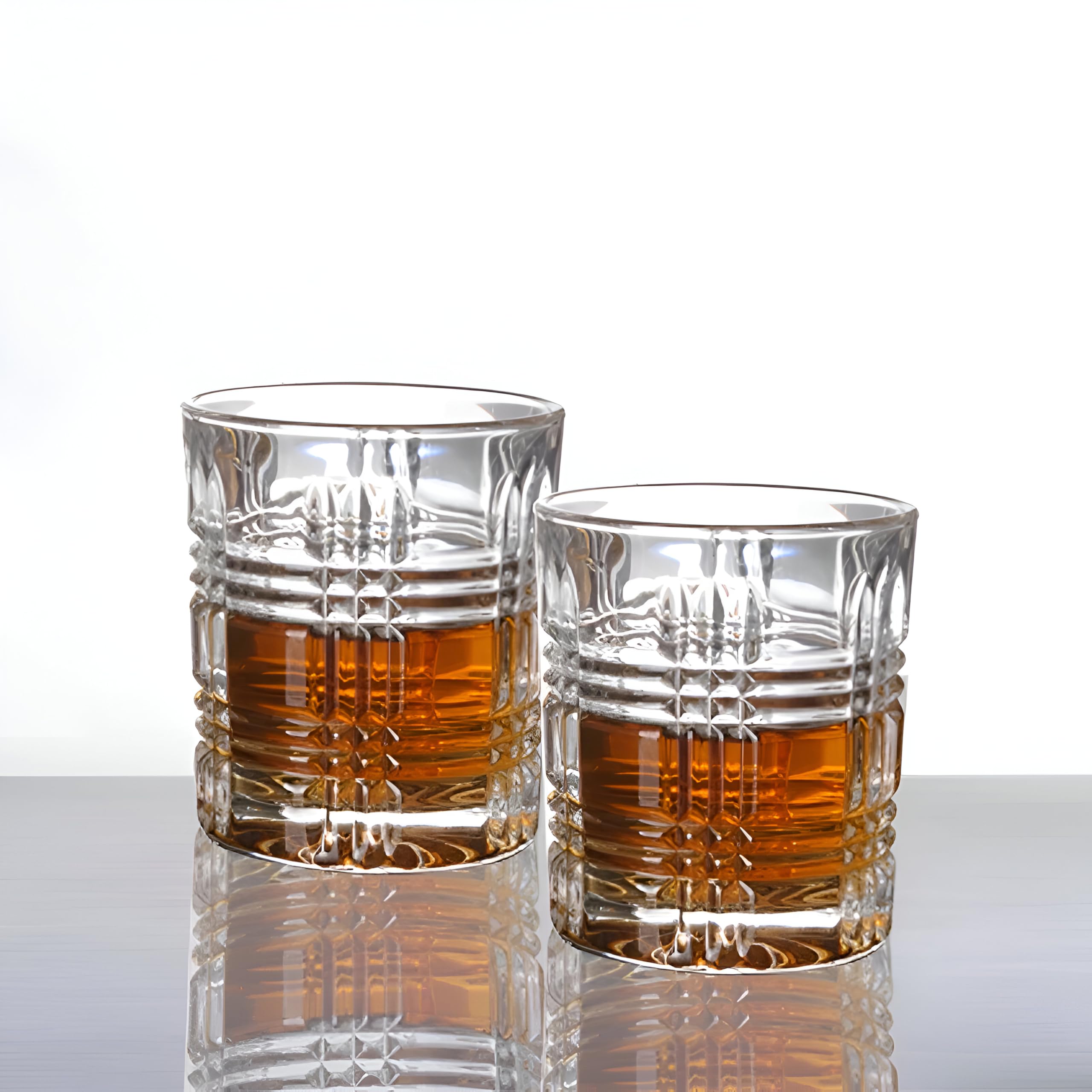 VIO® 6 Pack Crystal Whiskey Bar Glasses Old Fashioned Cocktail Liquor Glass Tumblers for Drinking Bourbon Whiskey Scotch Rum Vodka Cognac Cocktails Set of 6 PC (Clear Checkered)