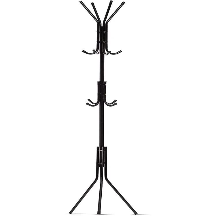 VIO Standing Metal Coat Rack Hat Hanger 11 Hook For Jacket, Purse, Scarf Rack, Umbrella Tree Stand (Black)