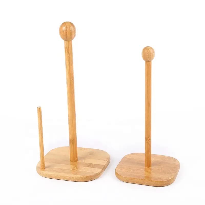VIO Bamboo Paper Towel Holder Tissue Paper Holder Toilet Paper Roll Stand Counter Top Bamboo Stand Up Paper Holder for Rolls Used in Kitchen Living Room Bathroom Toilet (ROUND)