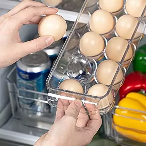 VIO BPA-free Clear Plastic Egg Holder, Egg Container for Refrigerator - 14 Egg Container with Lid & Durable Handle, Plastic Egg Tray Holder for Refrigerator, Kitchen Organization, Stackable (1)