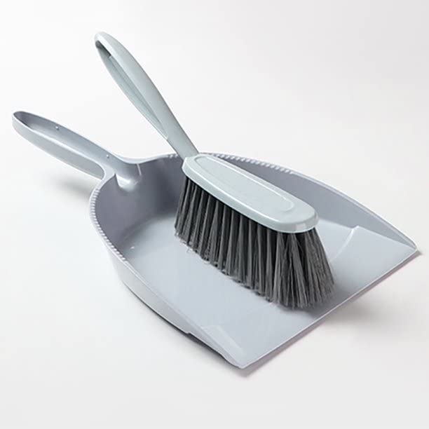 VIO Mini Broom and Dustpan 5 piece Set, Handheld Broom with Dustpan Combo, Cute Helper Cleaning with Set Squeegee Scrub Brush, Set for Desk, Home, Kitchen Necessities (gray)