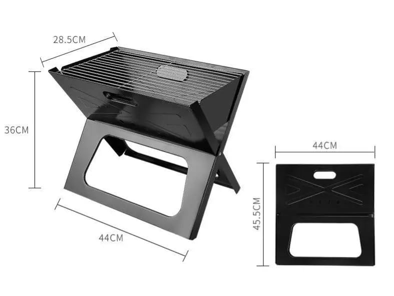 VIO Barbecue Grill Stainless Steel Charcoal Grill Foldable Durable Outdoor Household Camping BBQ Smoker for Outdoor Cooking Picnic Patio Backyard Camping Cooking (Medium with Accessories 45*42*25 CM)