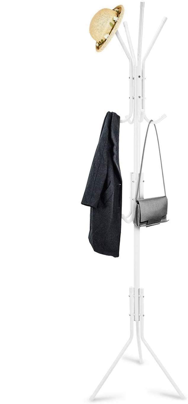 VIO Standing Metal Coat Rack Hat Hanger 11 Hook For Jacket, Purse, Scarf Rack, Umbrella Tree Stand (Black)