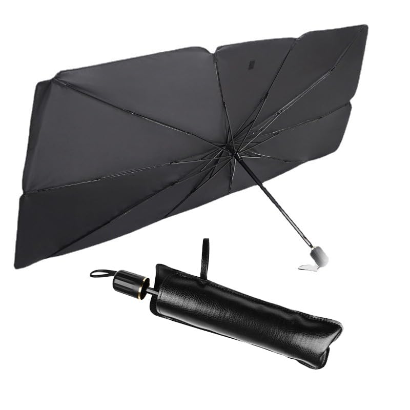 VIO Foldable Car Sun Visor, Car Windshield Sun Shade Umbrella, Car UV Sunshade Umbrella, Car Windshield Block Cover with Leather Cover, Suitable for Most Cars 130 * 74 cm (Medium)