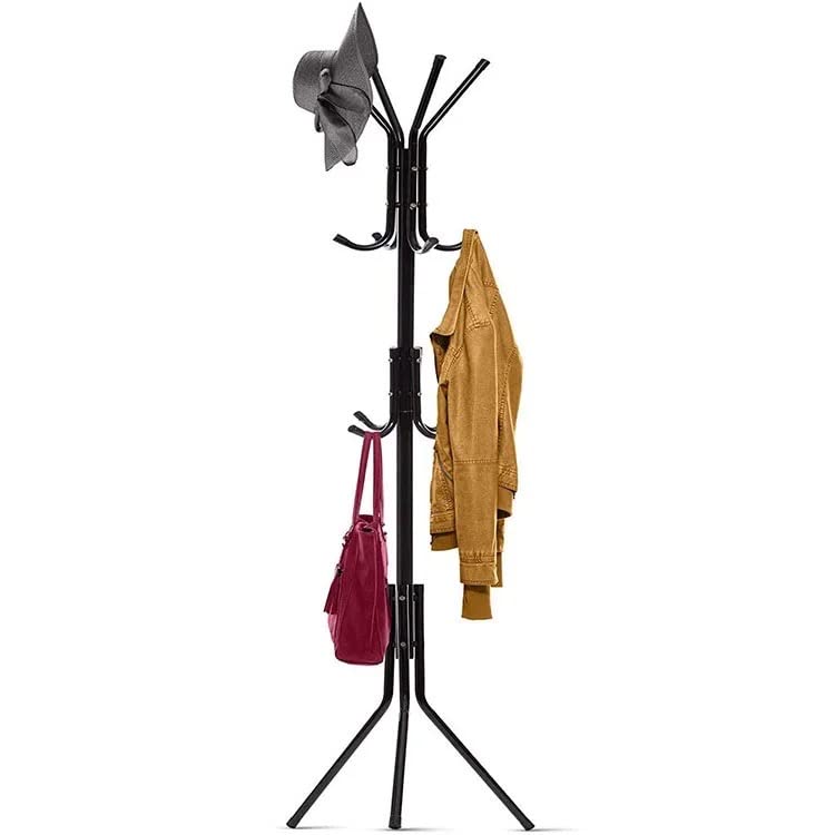 VIO Standing Metal Coat Rack Hat Hanger 11 Hook For Jacket, Purse, Scarf Rack, Umbrella Tree Stand (Black)