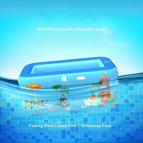 VIO Rectangular Inflatable Pool Three Ring Family Paddling Swimming Pool. Indoor & Outdoor, Backyard, Water Party Above Ground Pool For Kids And Adults - Blue (180 * 140 * 55)