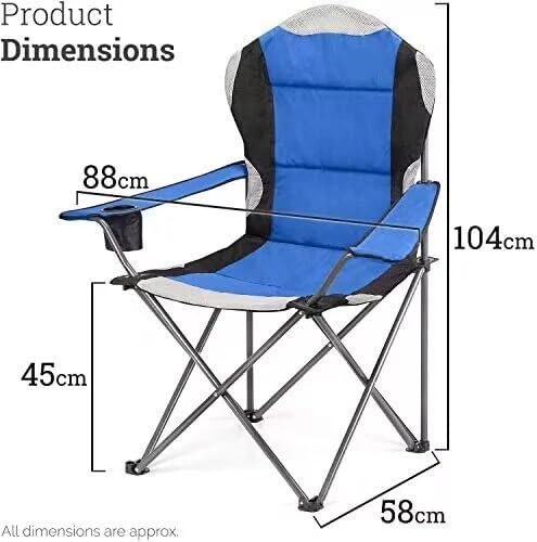 VIO Large Outdoor Chair Padded High Back Durable Foldable Beach Chair with Bag Cup Holder for Outdoor Pool Picnic Camping Travel Fishing Lawn Supports Up to 140 KG (300 LBS) (Green)