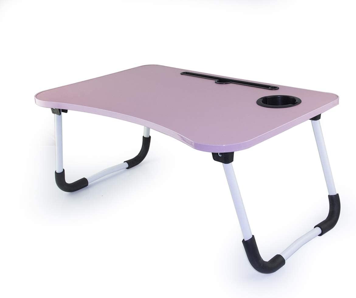 VIO Laptop Bed Tray Table Lap Desk Stand with Foldable Legs & Cup Slot for Watching Movie, Reading Book & Working On Bed (Pink)