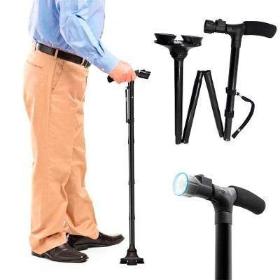 VIO Folding Walking Cane with LED Light for Men and Women, Collapsible Portable Elerly Walking Stick Height Adjustable, Blac