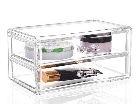 VIO Acrylic jewelry Cosmetic Makeup Vanity Organizer Case - 2 Drawer (pink shade)