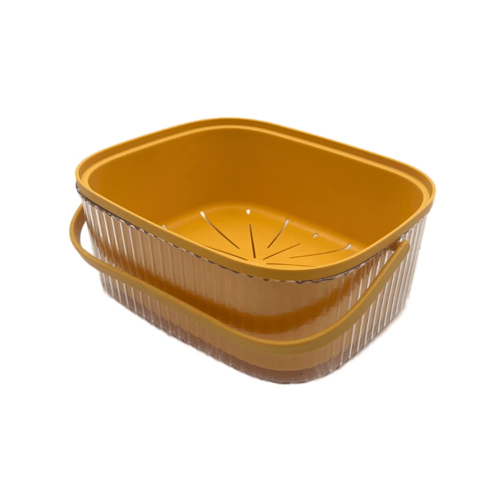 VIO Double-layer Plastic Fruits Vegetable Washing Basket Detachable Kitchen Strainer Colander Bowl with Handle Plastic Pasta Strainer Drain Basin Clean Food Strainer (GREEN)