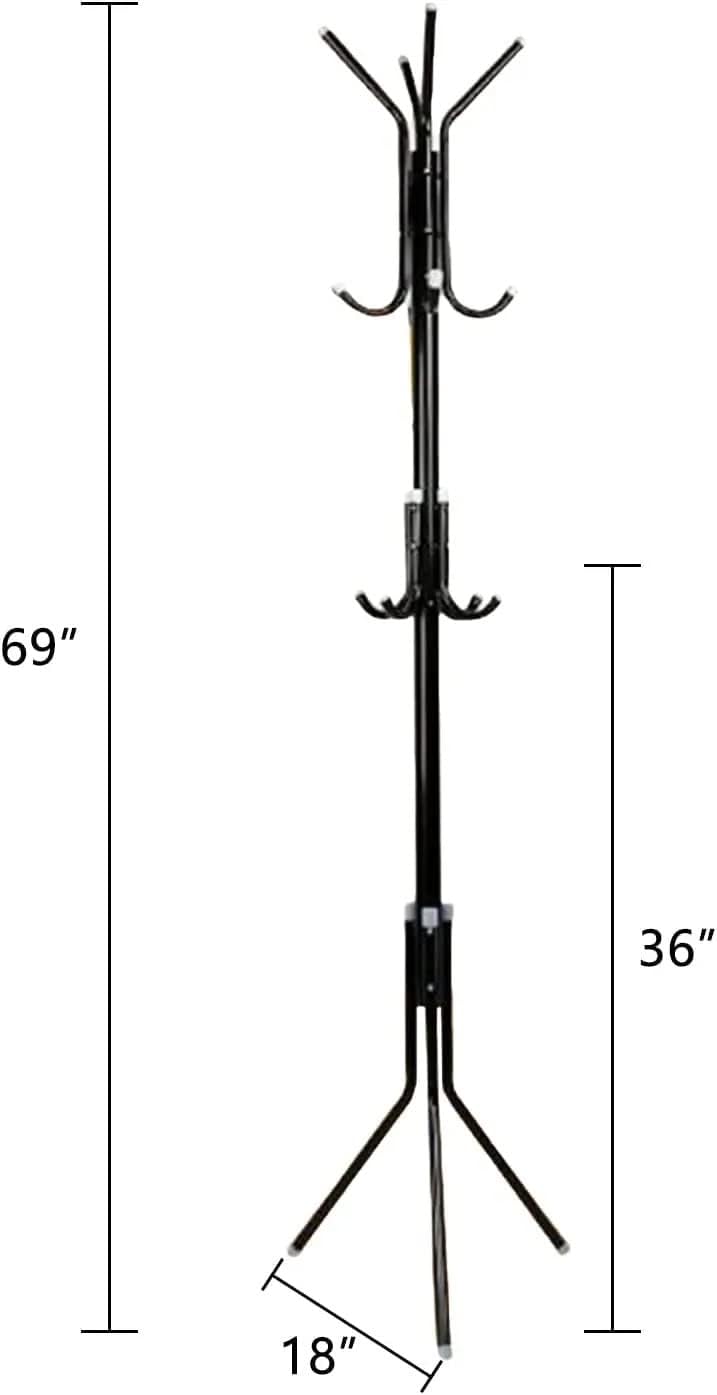 VIO Standing Metal Coat Rack Hat Hanger 11 Hook For Jacket, Purse, Scarf Rack, Umbrella Tree Stand (Black)