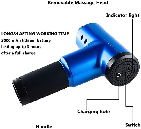 VIO Muscle Massage Gun, Professional Handheld Deep Tissue Massage Gun, 6 Adjustable Speed Percussion Massage Rechargeable Body Muscle Massager with 4 Massage Heads for Pain Relief (BLUE)