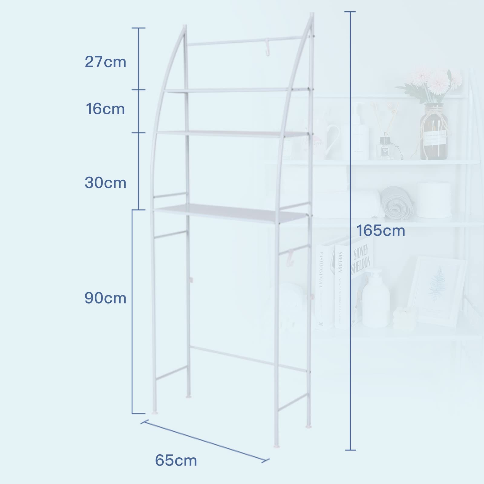 VIO Washing Machine Storage Shelf Rack 3 Tiers, Bathroom Shelves Toilet Shelf Space Saving,Easy to Assemble Bathroom Storage Shelf No Drilling White