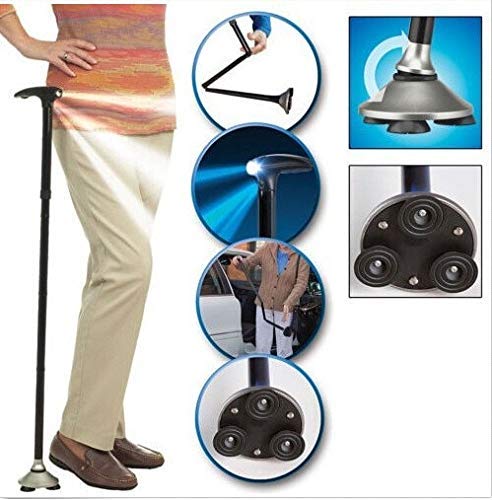 VIO Folding Walking Cane with LED Light for Men and Women, Collapsible Portable Elerly Walking Stick Height Adjustable, Blac