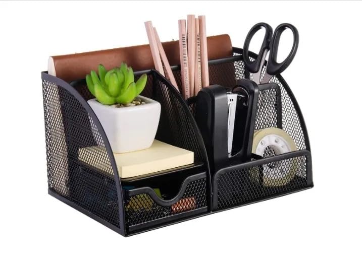 VIO® Mesh Organizer for Desk Accessories Office Supplies, Study Desk Drawer Caddy for Pens, Pencils, Post-Its, Clips, Scissors, Glue for Kids, Home, Office, Classroom, School (Black)