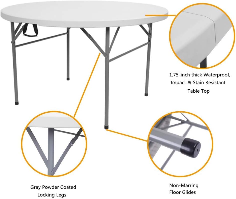 VIO Round Folding Table, Adjustable Height Lightweight Portable Camping Table Foldable Storage Design for Party Picnic Beach Camping BBQ Outdoor Indoor Use Furniture