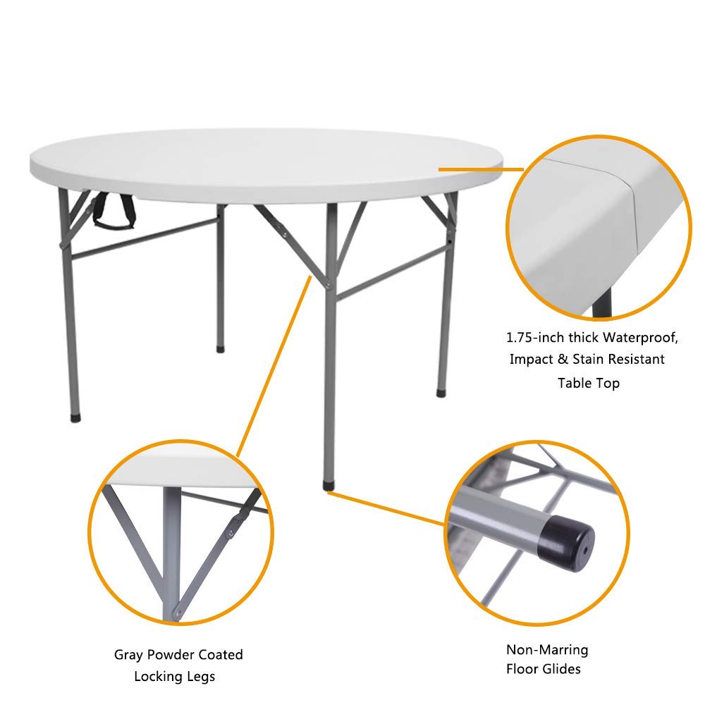 VIO Round Folding Table, Adjustable Height Lightweight Portable Camping Table Foldable Storage Design for Party Picnic Beach Camping BBQ Outdoor Indoor Use Furniture