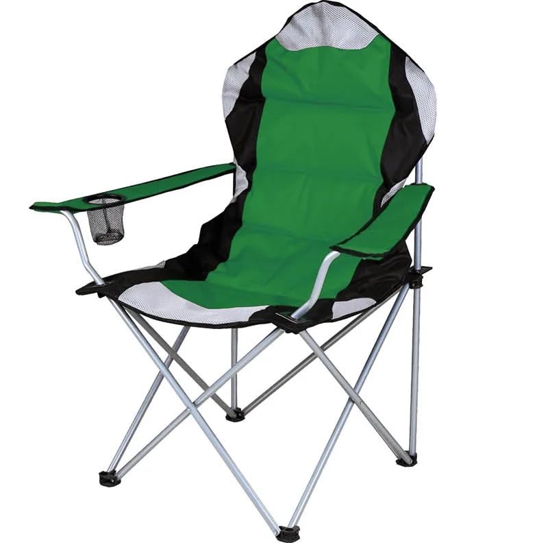 VIO Large Outdoor Chair Padded High Back Durable Foldable Beach Chair with Bag Cup Holder for Outdoor Pool Picnic Camping Travel Fishing Lawn Supports Up to 140 KG (300 LBS) (Green)