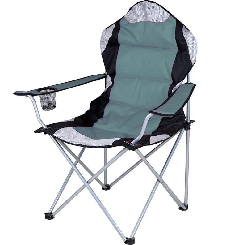 VIO Large Outdoor Chair Padded High Back Durable Foldable Beach Chair with Bag Cup Holder for Outdoor Pool Picnic Camping Travel Fishing Lawn Supports Up to 140 KG (300 LBS) (Green)
