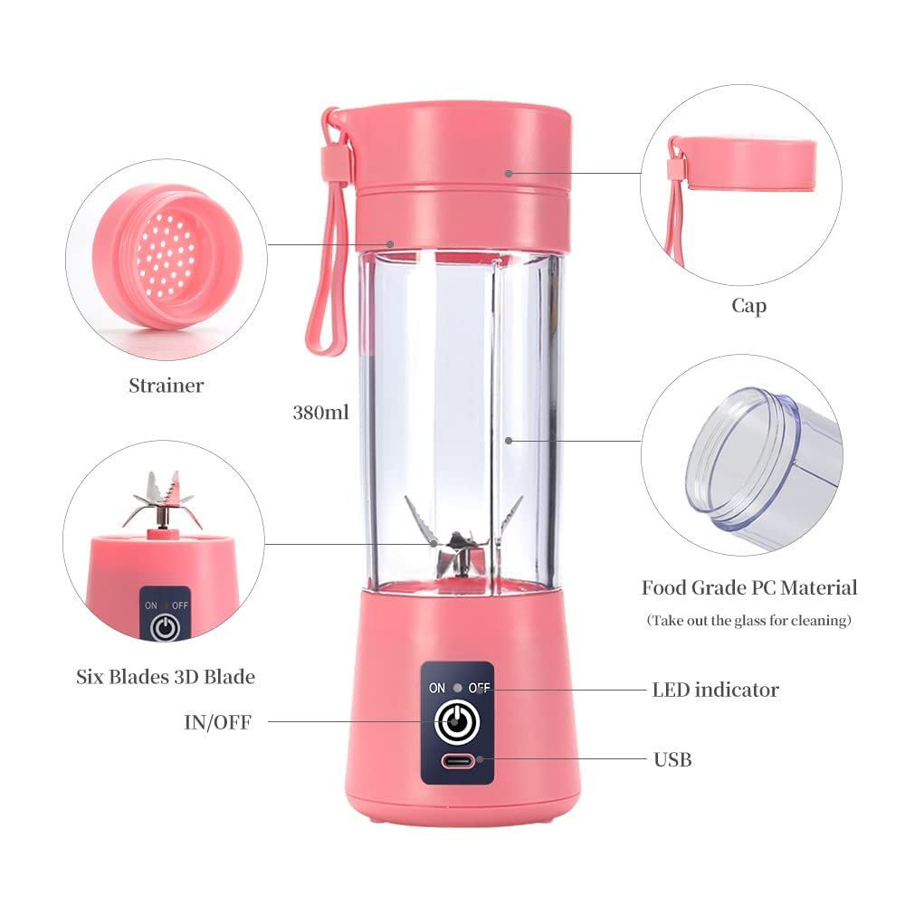 VIO Portable Blender, 380ml , Personal Mixer Fruit Rechargeable with USB, Mini Blender for Milk Shakes, Smoothie, Fruit Juiceor for Sports, Office, Travel (blue)