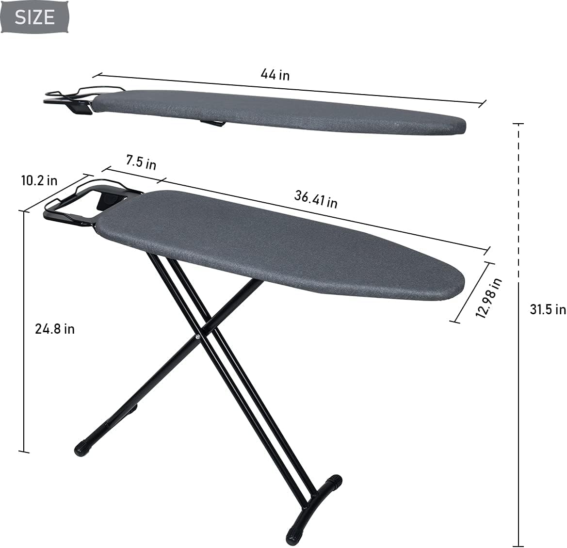 VIO Ironing Board with Heat Resistant Cover and Thicken Felt Pad, Heavy Sturdy Legs (BLACK)