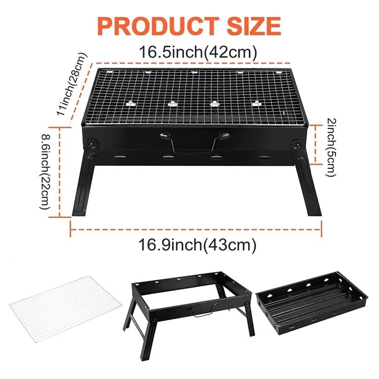 VIO Barbecue Grill Stainless Steel Charcoal Grill Foldable Durable Outdoor Household Camping BBQ Smoker for Outdoor Cooking Picnic Patio Backyard Camping Cooking (Medium with Accessories 45*42*25 CM)