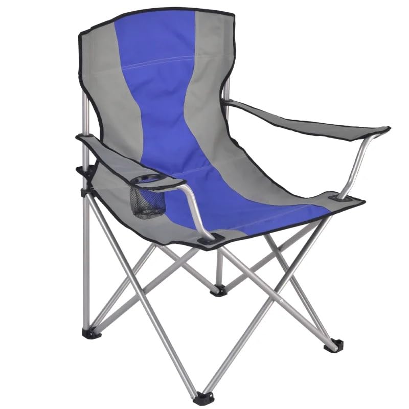 VIO Large Outdoor Chair Padded Durable Foldable Beach Chair with Bag Cup Holder for Outdoor Pool Picnic Camping Travel Fishing Lawn Supports Up to 125 KG (275LBS) (Blue Grey)