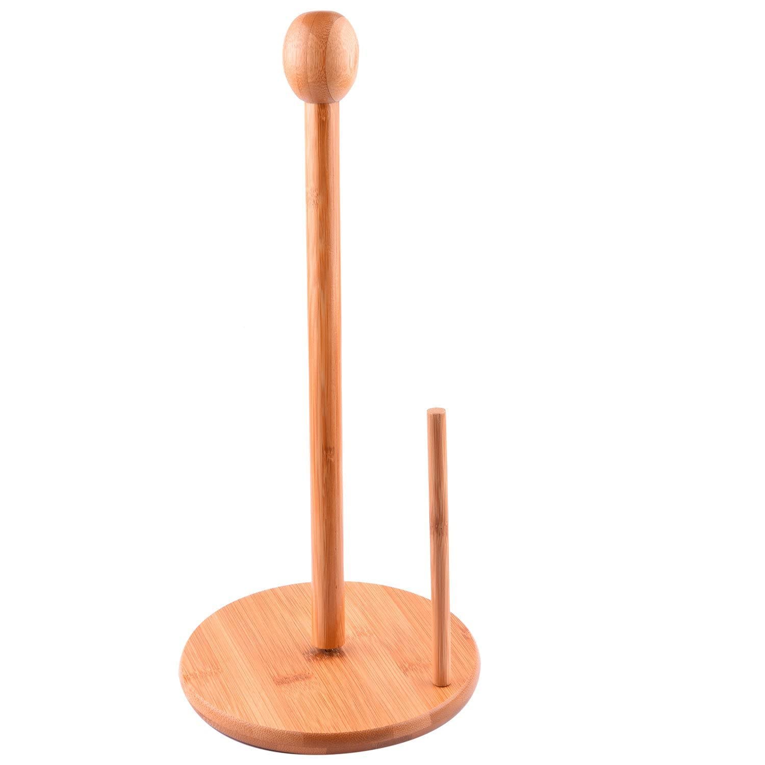 VIO Bamboo Paper Towel Holder Tissue Paper Holder Toilet Paper Roll Stand Counter Top Bamboo Stand Up Paper Holder for Rolls Used in Kitchen Living Room Bathroom Toilet (ROUND)