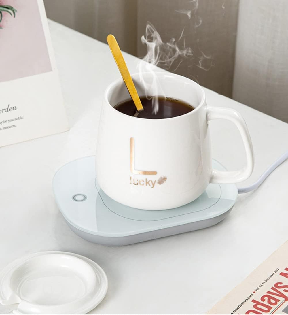 VIO Coffee Mug Warmer with Mug, Coffee Cup Mug Warmer for Desk with Auto Shut Off, Electric Beverage for Keeping Cocoa Soop Tea Water Milk Warm, Cup and Spoon (WHITE)