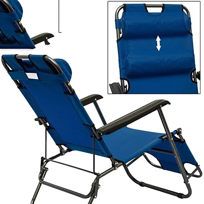 VIO Foldable Chaise Bed,Portable Lightweight Adjustable Outdoor Reclining Chair with Headrest, Sun Lounger for Garden,Patio,Pool,Beach,Picnic,Barbecue,Camping,Backyard (153 * 45 * 80CM) (Blue)
