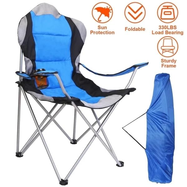 VIO Large Outdoor Chair Padded High Back Durable Foldable Beach Chair with Bag Cup Holder for Outdoor Pool Picnic Camping Travel Fishing Lawn Supports Up to 140 KG (300 LBS) (Green)