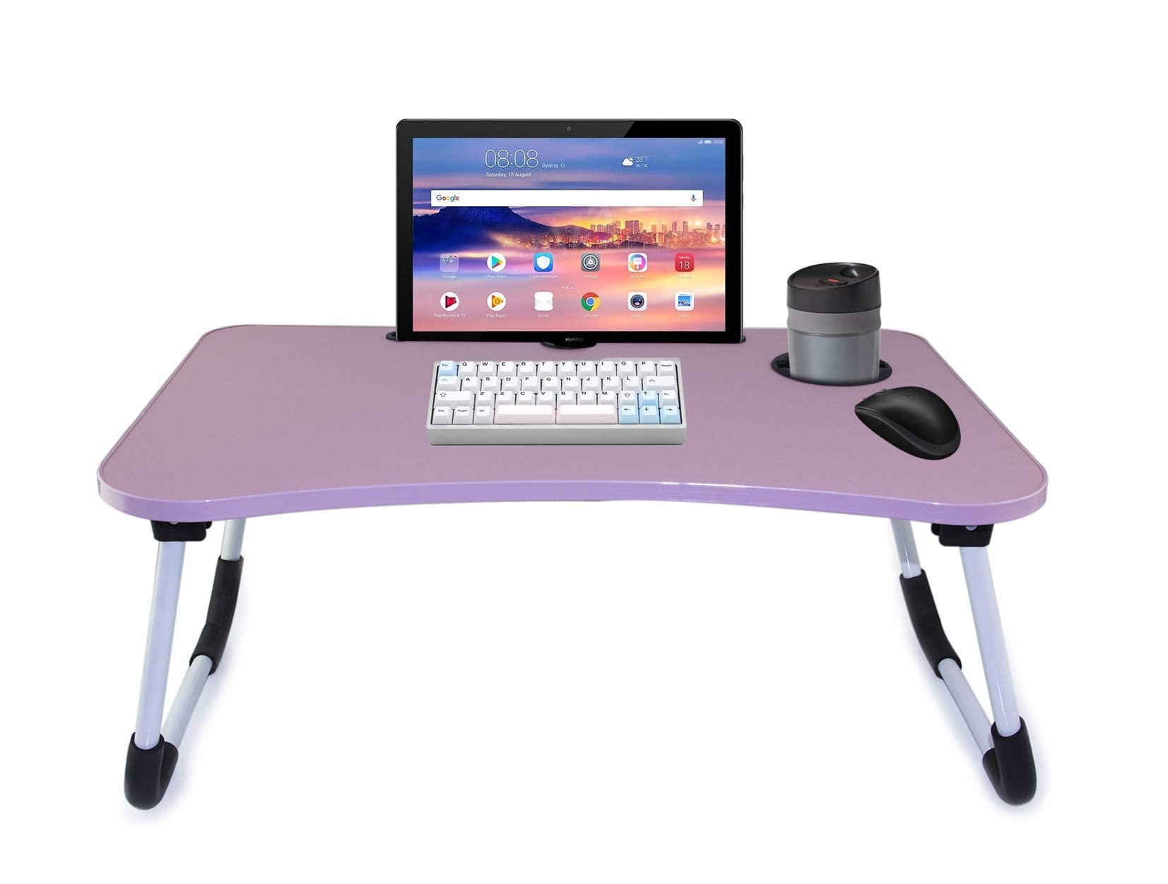 VIO Laptop Bed Tray Table Lap Desk Stand with Foldable Legs & Cup Slot for Watching Movie, Reading Book & Working On Bed (Pink)