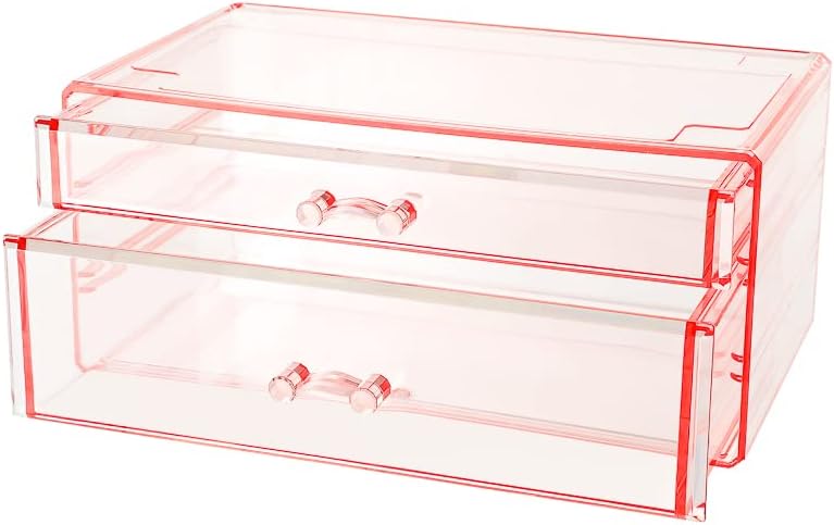 VIO Acrylic jewelry Cosmetic Makeup Vanity Organizer Case - 2 Drawer (pink shade)